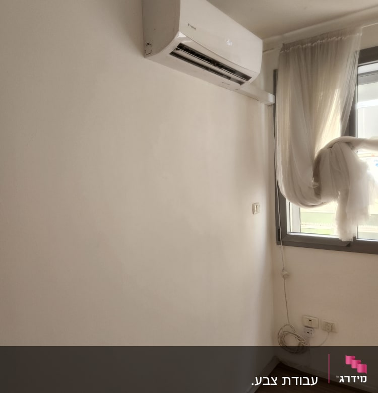 קיר צבוע בלבן עם מזגן מותקן מעל